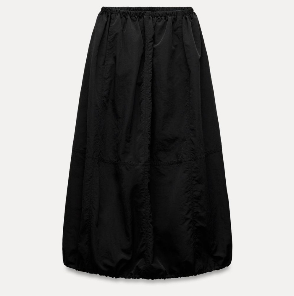 Zara Black A-Line Nylon Balloon Women's Skirt Size XS